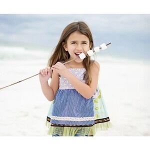 Matilda Jane Girls Purple Floral Polka Dot Dog Hammond Bay Skye Knot Dress